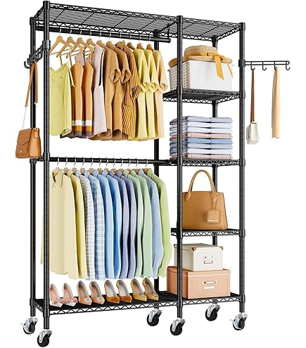 Amazon｜JXHNZYQ クローゼットワードローブ 木製 洋服ハンガーラック